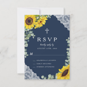 Cartons Réponse Mariage de tournesol floral bleu de la marine russ