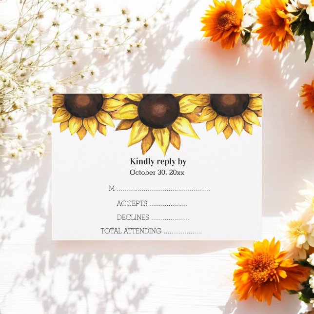 Cartons Réponse Mariage de tournesol jaune blanc Floral (Créateur téléchargé)