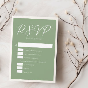 Cartons Réponse Mariage de typographie blanche Sage Green