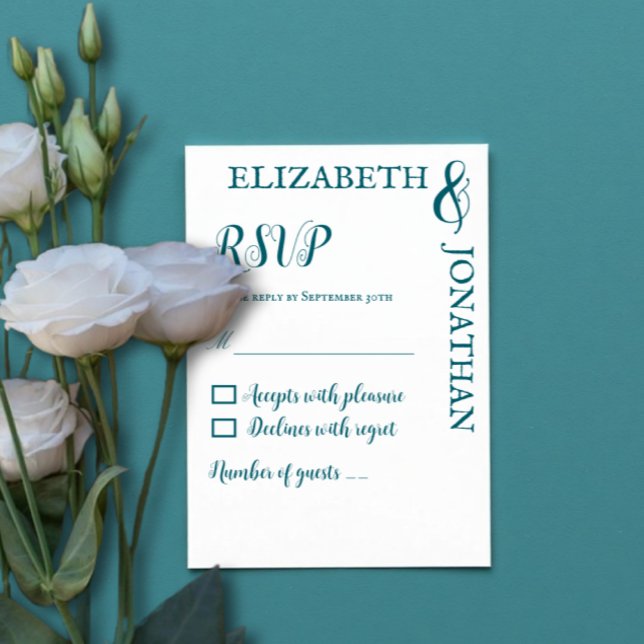 Cartons Réponse Mariage de typographie moderne Turquoise foncé (Créateur téléchargé)