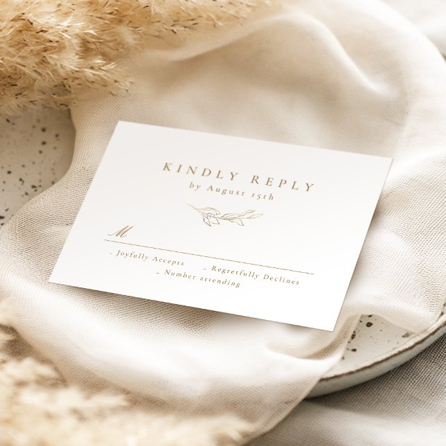 Cartons Réponse Mariage de verdure botanique d'élégance simple or (Gold simple elegance botanical greenery wedding RSVP card)