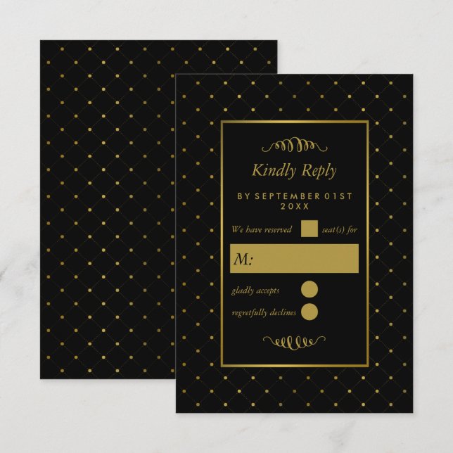 Cartons Réponse Mariage d'effet Black & Gold moderne (Devant / Derrière)