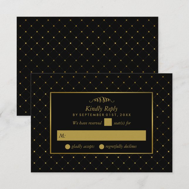 Cartons Réponse Mariage d'effet Black & Gold moderne (Devant / Derrière)