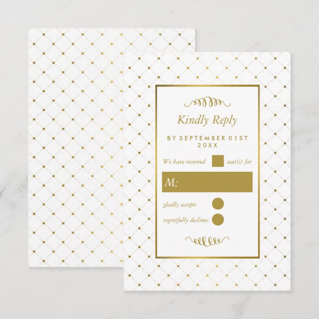 Cartons Réponse Mariage d'effet blanc et or moderne (Devant / Derrière)
