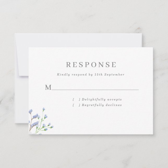 Cartons Réponse Mariage Delicate bleu français Régence Fleurs (Devant)