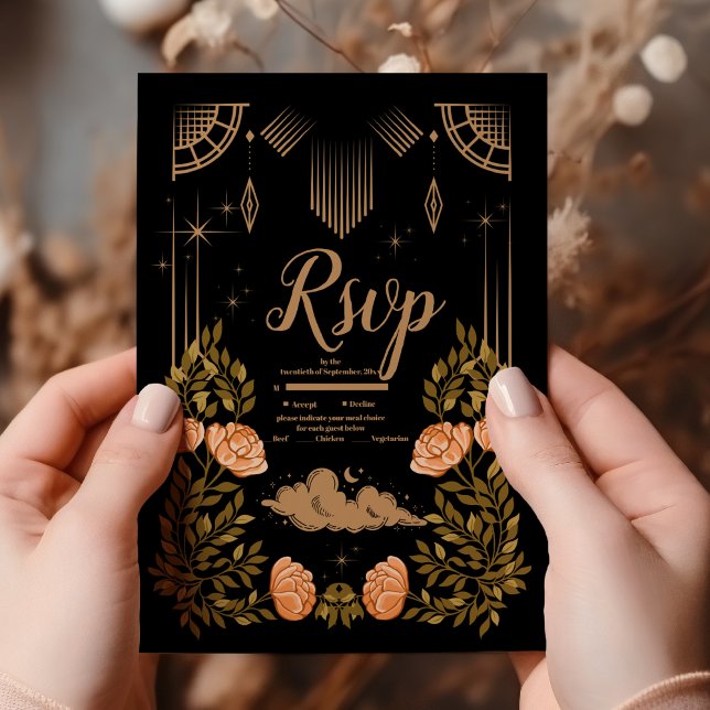 Cartons Réponse Mariage des étoiles noires de minuit céleste (Créateur téléchargé)