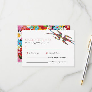 Cartons Réponse Mariage des hirondelles baisantes et fleurs coloré