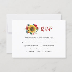 Cartons Réponse Mariage des repas de fleurs de tournesol rouge ros