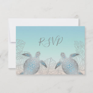 Cartons Réponse Mariage des tortues de mer en argent Turquoise Bea