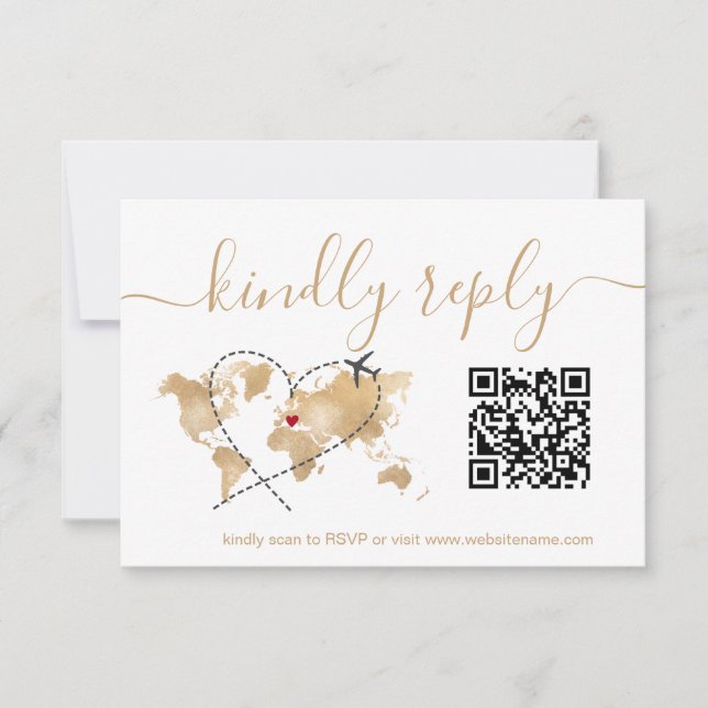 Cartons Réponse Mariage Destination Passport World Map Code QR (Devant)