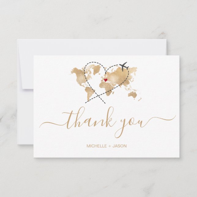 Cartons Réponse Mariage Destination Passport World Map Merci (Devant)