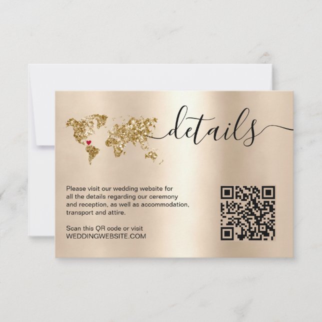Cartons Réponse Mariage Destination World Map Détails QR Code (Devant)