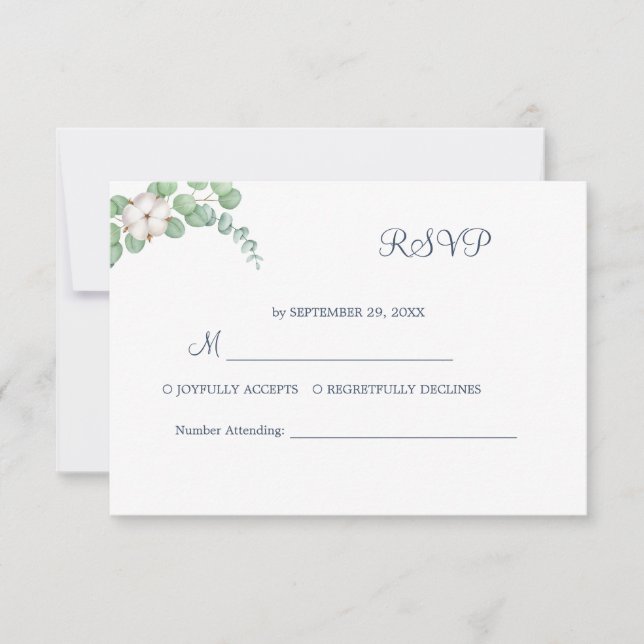 Cartons Réponse Mariage d'été Eucalyptus de verdure rustique. (Devant)