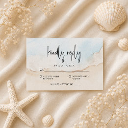Cartons Réponse Mariage d'été sur la plage à l'aquarelle de la pla