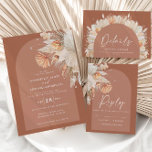Cartons Réponse Mariage d'herbe en terre cuite bohème moderne<br><div class="desc">Pampas de terre cuite bohème moderne herbe carte de détails mariage élégante.</div>