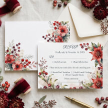 Mariage d'hiver à l'aquarelle poinsettia cramoisi