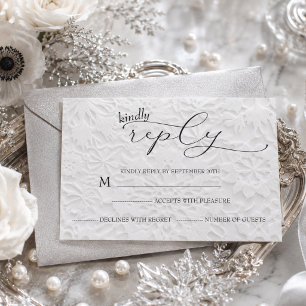 Cartons Réponse Mariage d'hiver Blanc & Noir Simple