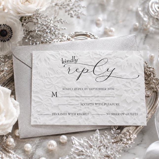 Cartons Réponse Mariage d'hiver Blanc & Noir Simple  (Créateur téléchargé)