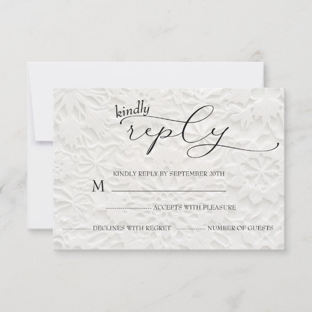 Cartons Réponse Mariage d'hiver Blanc & Noir Simple  (Devant)