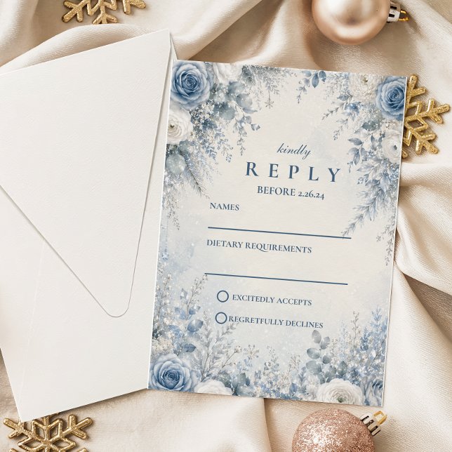 Cartons Réponse Mariage d'hiver bleu élégant (Créateur téléchargé)