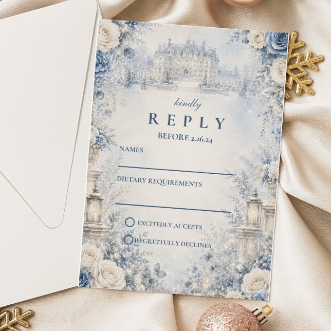 Cartons Réponse Mariage d'hiver bleu intemporel (Créateur téléchargé)