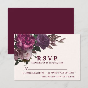 Cartons Réponse Mariage d'hiver floral Burgundy & Maroon Enchantan
