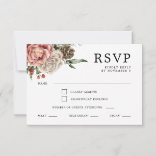 Cartons Réponse Mariage d'hiver floral rose et pin