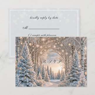 Cartons Réponse Mariage d'Hiver Pins Flocons de Neige Jolies Lumiè