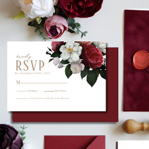 Cartons Réponse Mariage d'hiver romantique à fleurs de marron bord