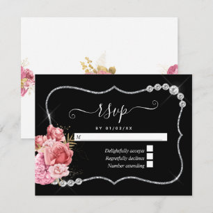 Cartons Réponse Mariage diamant flou et or et argent
