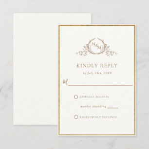 Cartons Réponse Mariage d'ivoire et de monogramme d'or élégant RSV