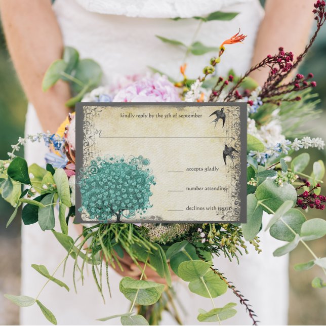 Cartons Réponse Mariage d'oiseau d'amour d'arbre de feuille de coe (Créateur téléchargé)