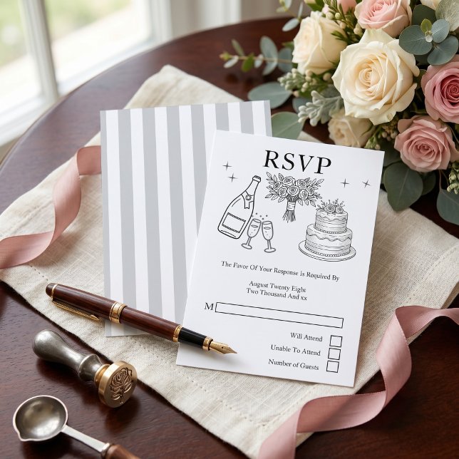 Cartons Réponse Mariage Doodles Fantaisistes Gris et Blanc (Wedding Whimsical Doodles Grey and White RSVP Card
by Ricaso. A modern chic response card)