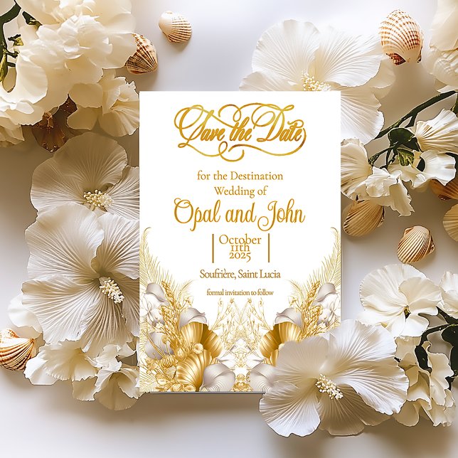 Cartons Réponse Mariage d'or côtier tropical (Elegant Formal Coastal Gold and Ivory Save the Date Destination Wedding Enclosure Card )