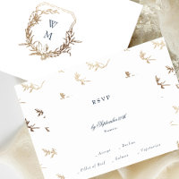 mariage d'or monogramme bleu marine classique