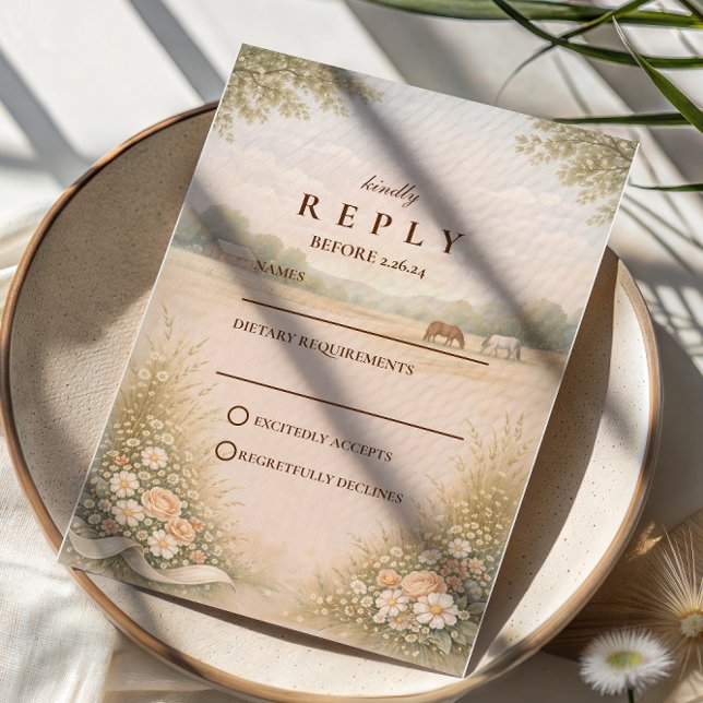 Cartons Réponse Mariage Douce Campagne Prairie Pastel (Créateur téléchargé)