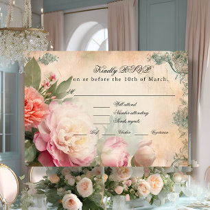 Cartons Réponse Mariage du journal vintage Floral Junk