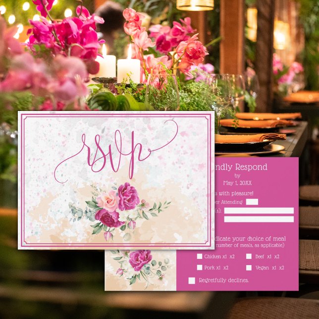Cartons Réponse Mariage éclaboussé de couleur rose chaud (Créateur téléchargé)