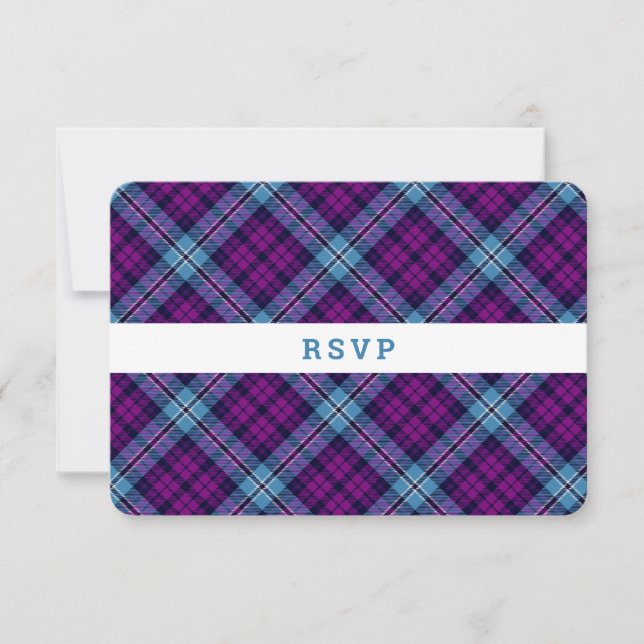 Cartons Réponse Mariage écossais Tartan bleu violet (Devant)