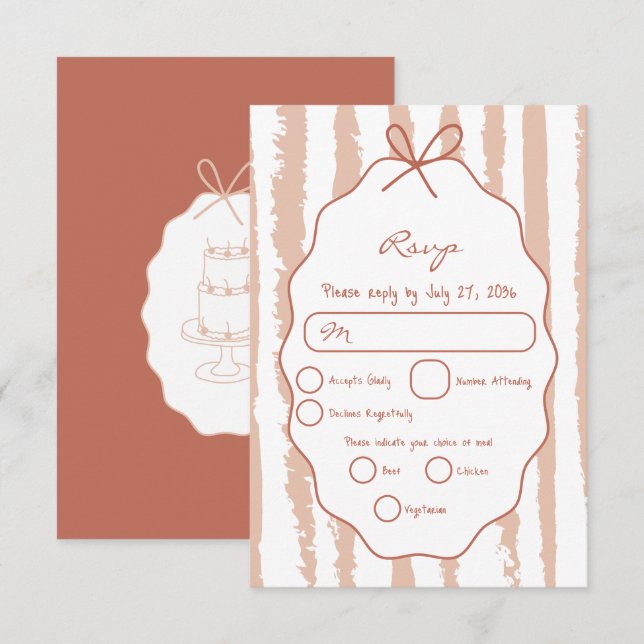 Cartons Réponse Mariage écrit main avec des rayures fantaisistes  (Devant / Derrière)