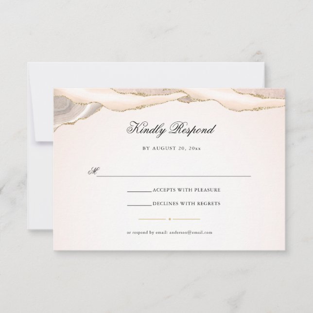 Cartons Réponse Mariage écriture agate rose et or pailleté (Devant)