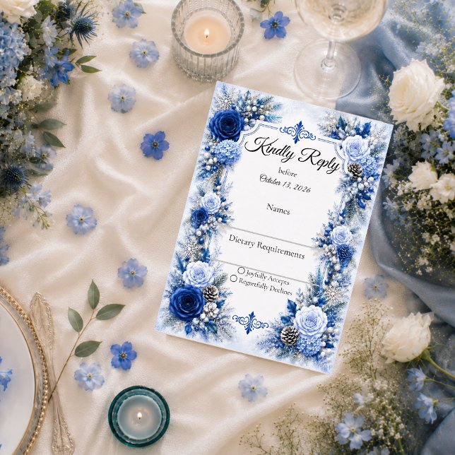 Cartons Réponse Mariage Elégance Bleu Hiver Enchanté (Créateur téléchargé)