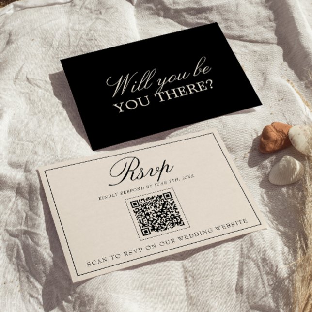 Cartons Réponse Mariage élégant à code QR Crème Noir Classique  (Créateur téléchargé)