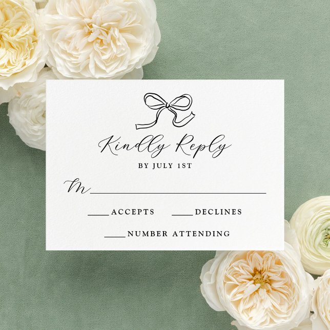 Cartons Réponse Mariage Élégant à Ruban Noir (Créateur téléchargé)