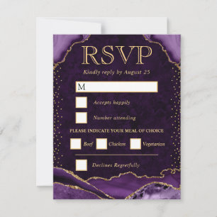 Cartons Réponse Mariage élégant agate fausse paillette violette et
