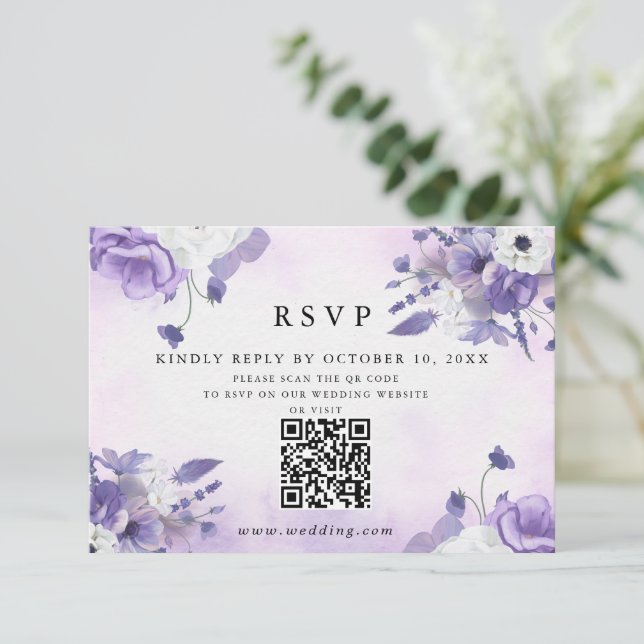 Cartons Réponse Mariage élégant aquarelle violette (Debout devant)