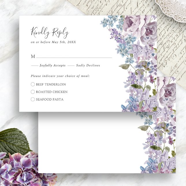Cartons Réponse Mariage Élégant au Lilas (Elegant Watercolor Lilac Floral Wedding RSVP Card by Painted Paperie
)