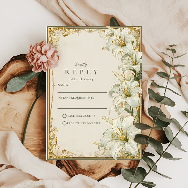 Cartons Réponse Mariage Élégant au Lys Blanc (Créateur téléchargé)