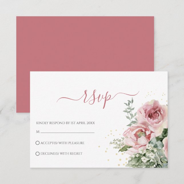 Cartons Réponse Mariage élégant aux feuilles d'eucalyptus dorées (Devant / Derrière)