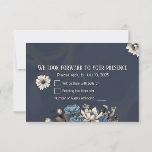 Cartons Réponse Mariage Élégant aux Fleurs Sauvages Bleu Nuit 